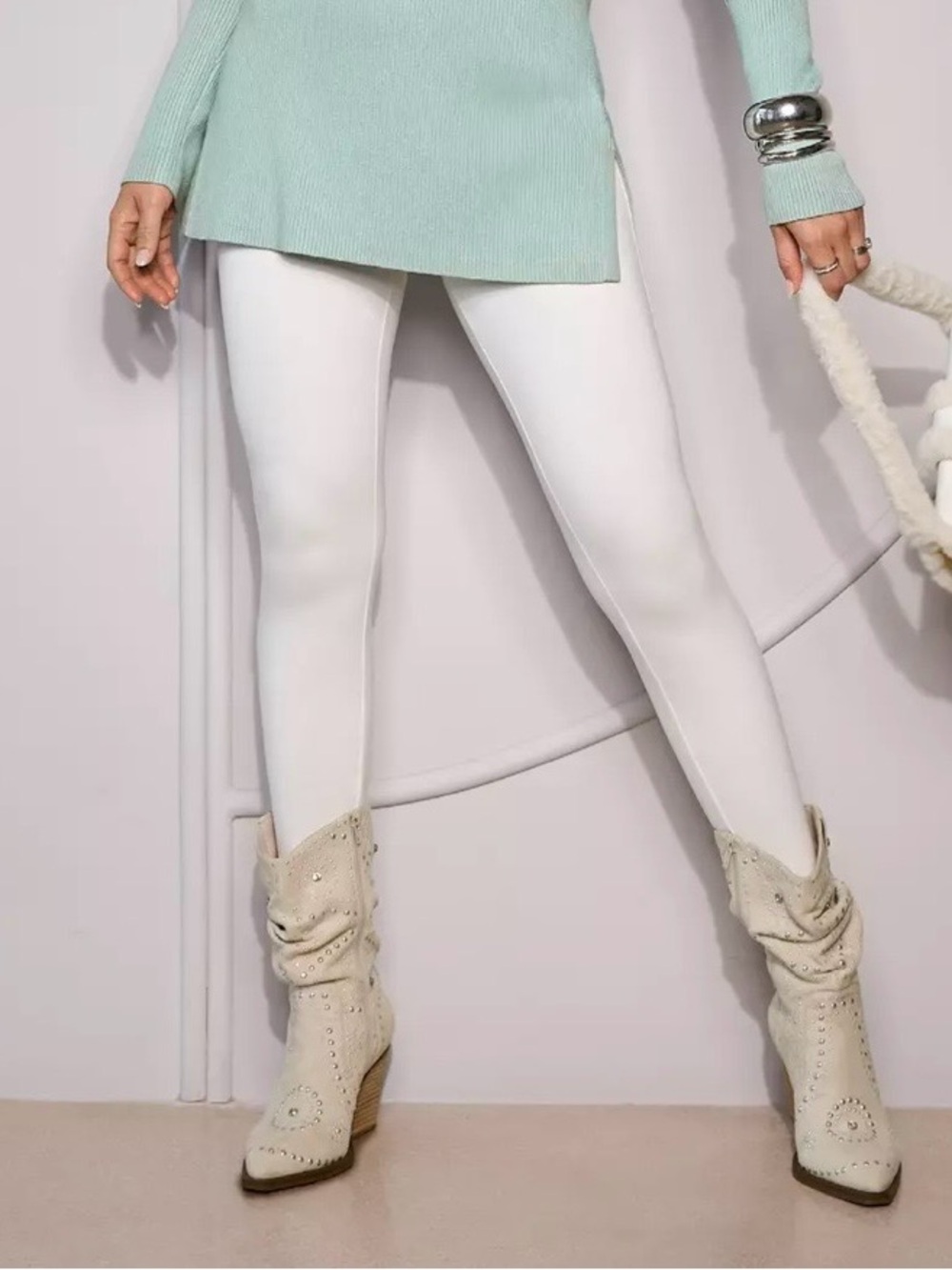 Boston Proper Women’s White Ponte Leggings - Classic Pull-On Pant Large